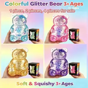 Colorful Q-Elastic Flashing Bear Sensory Stress Relief Toy, Jelly Filler, Squeeze Relax Toy, Birthday Gift, Gift Bag Filler