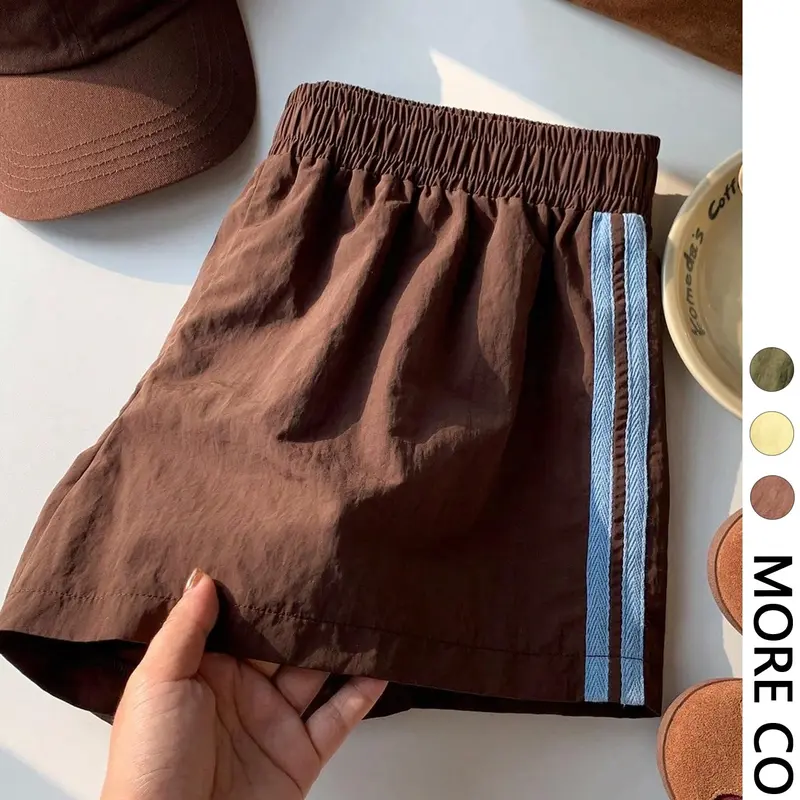 Striped Athletic Shorts for Women, Elastic Waist Loose Fit Quick-Dry Track Shorts, Casual Sports Bottoms, Active Wear Shorts, Y2K Athleisure Style for Gym & Daily Running Wear