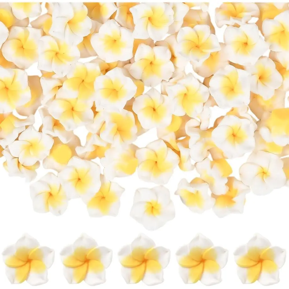 1 Box 100 count 15mm Plumeria Flower Beads Hawaiian Flower Beads White Frangipani  Clay Summer Hawaii Beach Floral Loose Spacers for  Making DIY Crafts Supplies Bracelets Earring