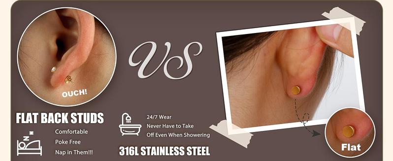 16 Gauge Cartilage Earrings for Women - 14K Gold Plated Flat Back Earrings Hypoallergenic Surgical Stainless Steel Stud Hoop Cartilage Earrings Set Daith Conch Tragus Helix Piercing Jewelry