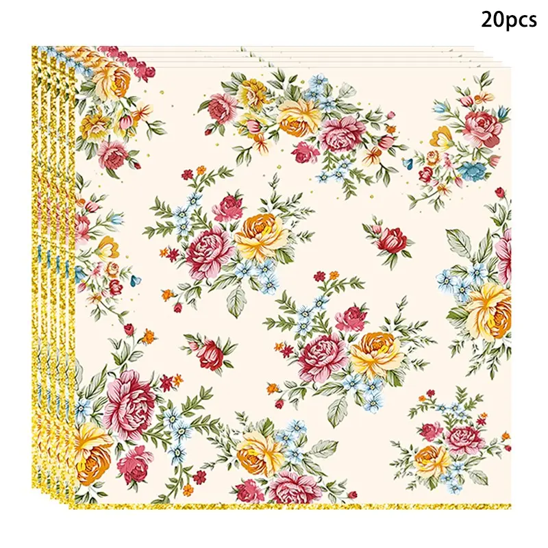 20-Pack Tea Party Napkins, Rose Flower British Afternoon Tea Paper Towels, Birthday Decorations, Holiday Gifts, Indoor Living Room Decoration