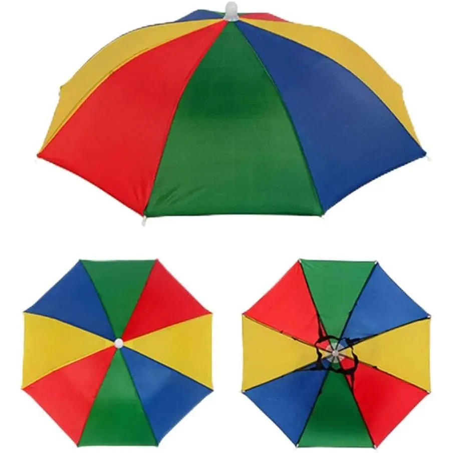 2 Pack Rainbow Umbrella Hat Fishing Umbrella Hat, Foldable Colorful Umbrella Headwear, Sun-rain Umbrella Hat for Beach, Gardening, Travel, Hunting & Fishing
