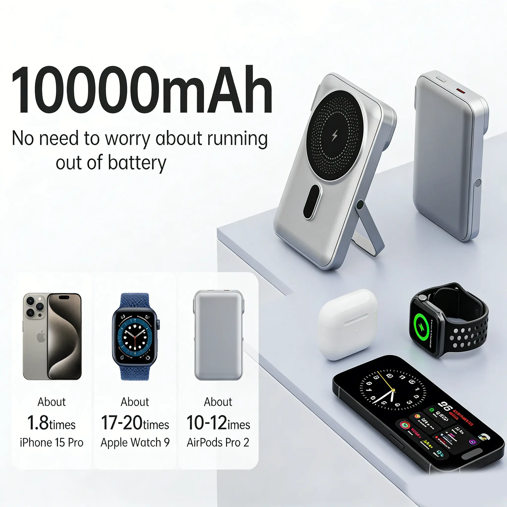 10000mAh MagSafe Magnetic Power gank-Fast Wireless Charging 15W+ 20W USB-C- Compatible with iPhone 13/14/15/16/17, Apple Watch& Apple Earbuds-Portable Charger for Travel,Slim & Lightweight,  Smartphone Compact Chargeable
