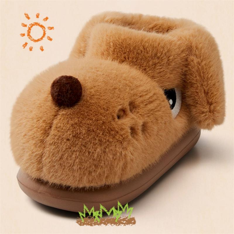 (New)Cozy Pink Plush Dog-Shaped Slippers for Women - Warm, Anti-Slip Indoor Shoes with Cute Drooping Ears Design