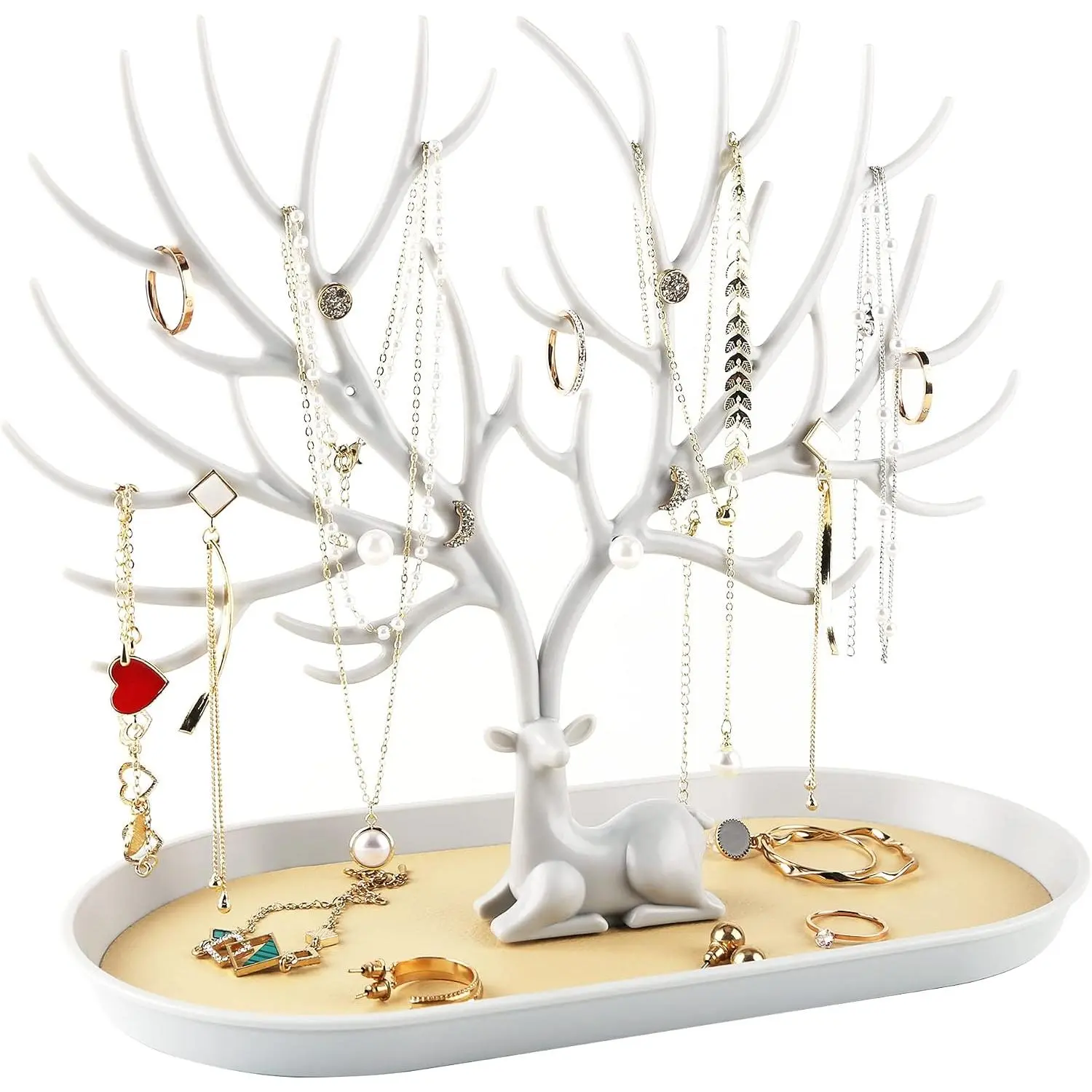 Plastic Jewelry Display Tree Tower Stand - Home Organizer with Drawer & Box for Rings, Earrings, Necklaces, Bracelets, Ideal for Home Decoration