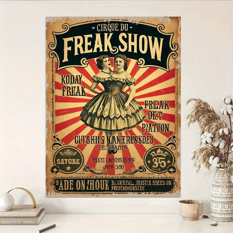 1Pc Vintage Black-White Dancing Couple 2D Flat Art Canvas Print, Artistic Circus Freak Show Theater Poster, Hanging Home Decor for Bar Cafe, Room Accessories, Halloween-Christmas Gift