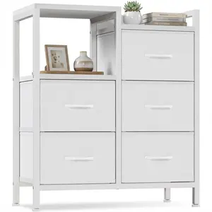 5-Drawer Mobile Filing Cabinet with Open Storage Shelf – Rolling Printer Stand, Fabric Lateral File Organizer, Under Desk Storage for Home Office, Fits A4/Letter Size Files