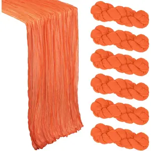 6 Pack Orange Cheesecloth Table Runner 10Ft Gauze Cheese Cloth Table Runner 35x120 Inch Boho Sheer Rustic Fabric for Party Decor Baby Shower Wedding Holiday Decorations