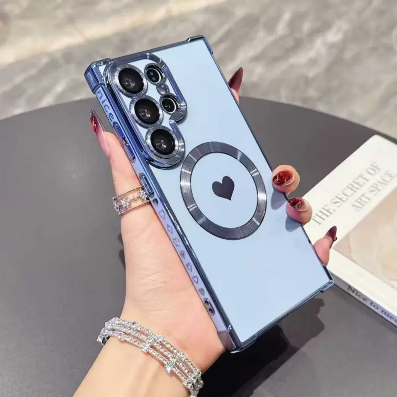 S26 Ultra S25 Ultra S24 Ultra Heart , Silicone Square Magnetic Cover, Electroplated Shockproof, Perfect Gift for Her soft phone case