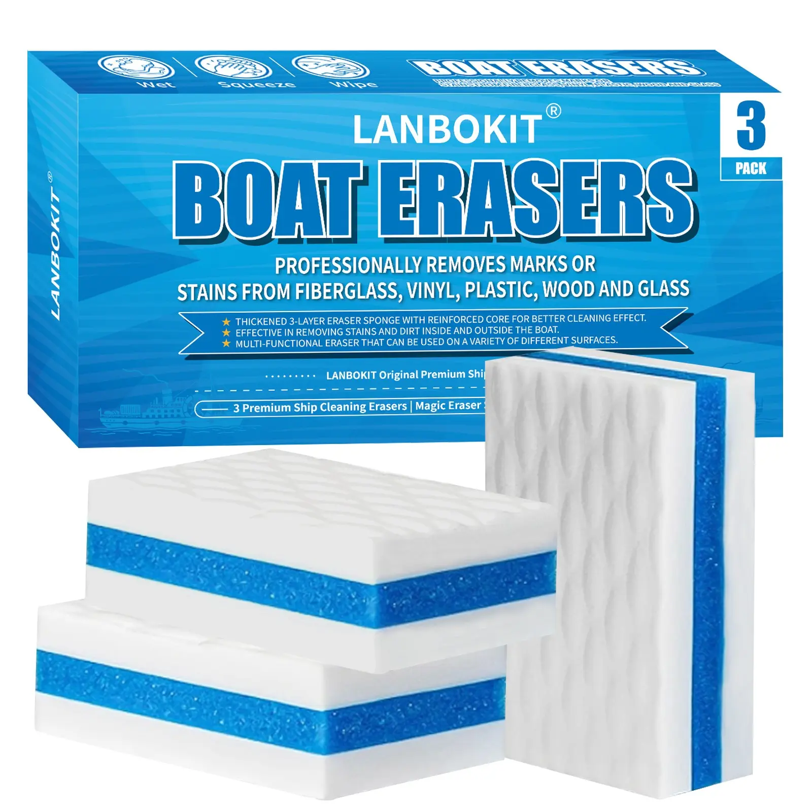 LANBOKIT Premium Boat Scuff Erasers, Boating Additions for Cleaning, Gift for Pontoon, Fishing, Jon Boats, Decks, Vinyl, Gadgets for Men And Women, Sponges for Cleaning