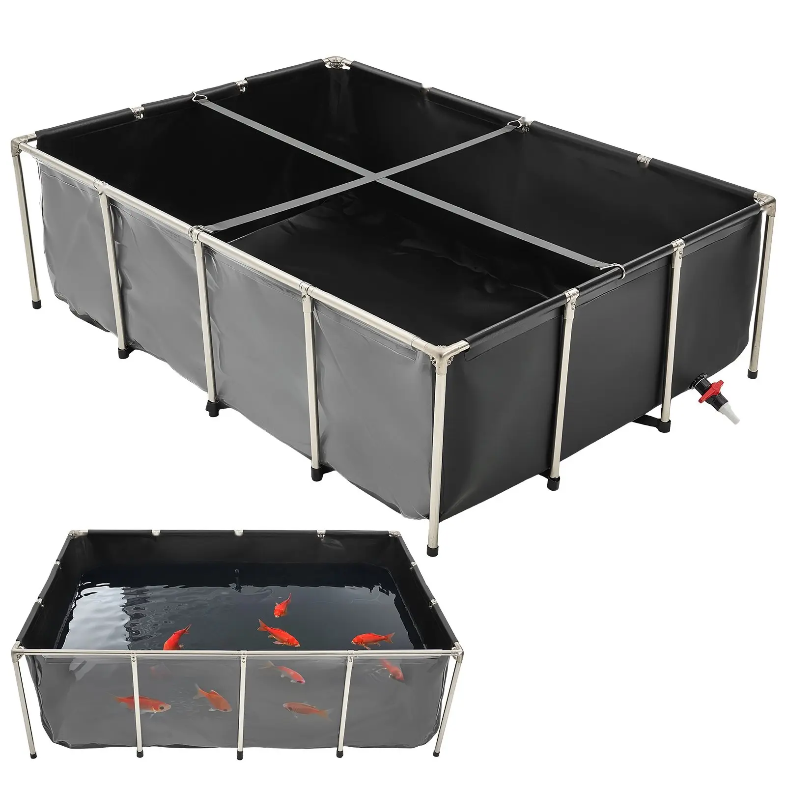 Canvas Fish Pond Above Ground Koi Tank 470 Gallon Capacity With Clear Viewing Panel, Durable Outdoor Pond Enclosure for Koi, Carp, and Goldfish, Easy Assembly, Weather Resistant, Heavy-Duty Frame, Ideal for Garden Ponds