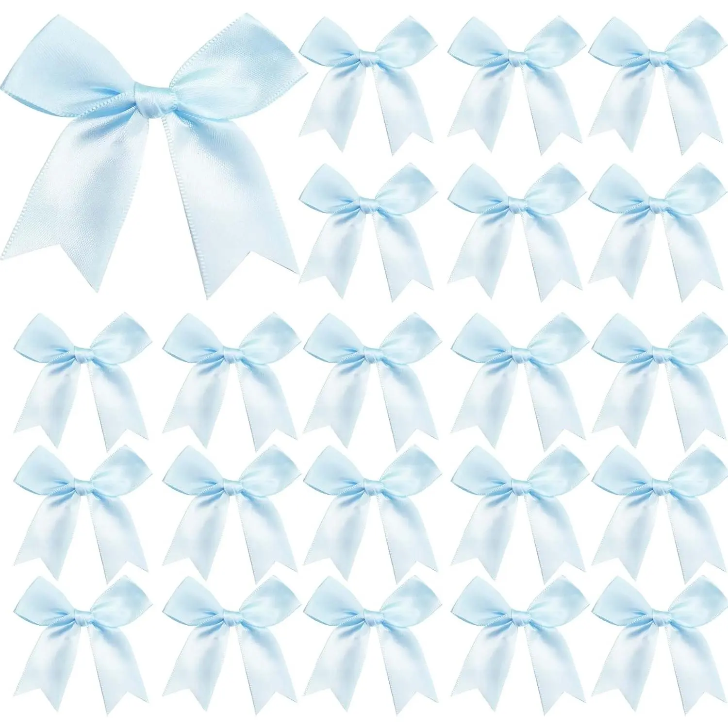 Modern Self-Adhesive Satin Ribbon Craft Bows (50-Count, 3.3 in) - Multiple Colors Available, Light Blue Option for Gift Wrapping, DIY Bags, Holiday Party Decorations