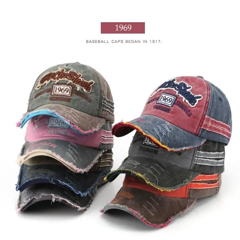Vintage Washed 1969 Embroidered Letters Baseball Hat - Retro Distressed Wash Cotton Cap, Adjustable Strap, Unisex All-Seasons Fit for Hip-Hop, Streetwear Retro Looks summervibes