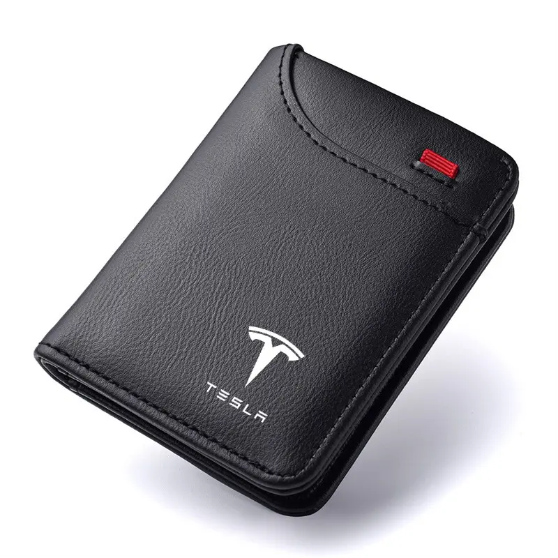 Car Emblems Soft Wallet Leather Mini Credit Card Purse Portable Small Wallet  For Tesla Model-3 Model-S Model-X Model-Y Cybertruck Roadster Auto Accessories