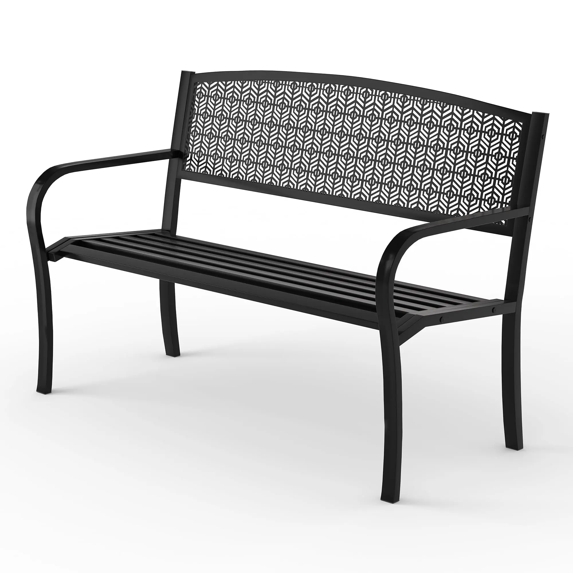 Weather-Resistant Outdoor Metal Garden Bench, 50" Steel Patio Bench with Decorative Curved Backrest, Ideal for Yard, Porch, Park or Backyard