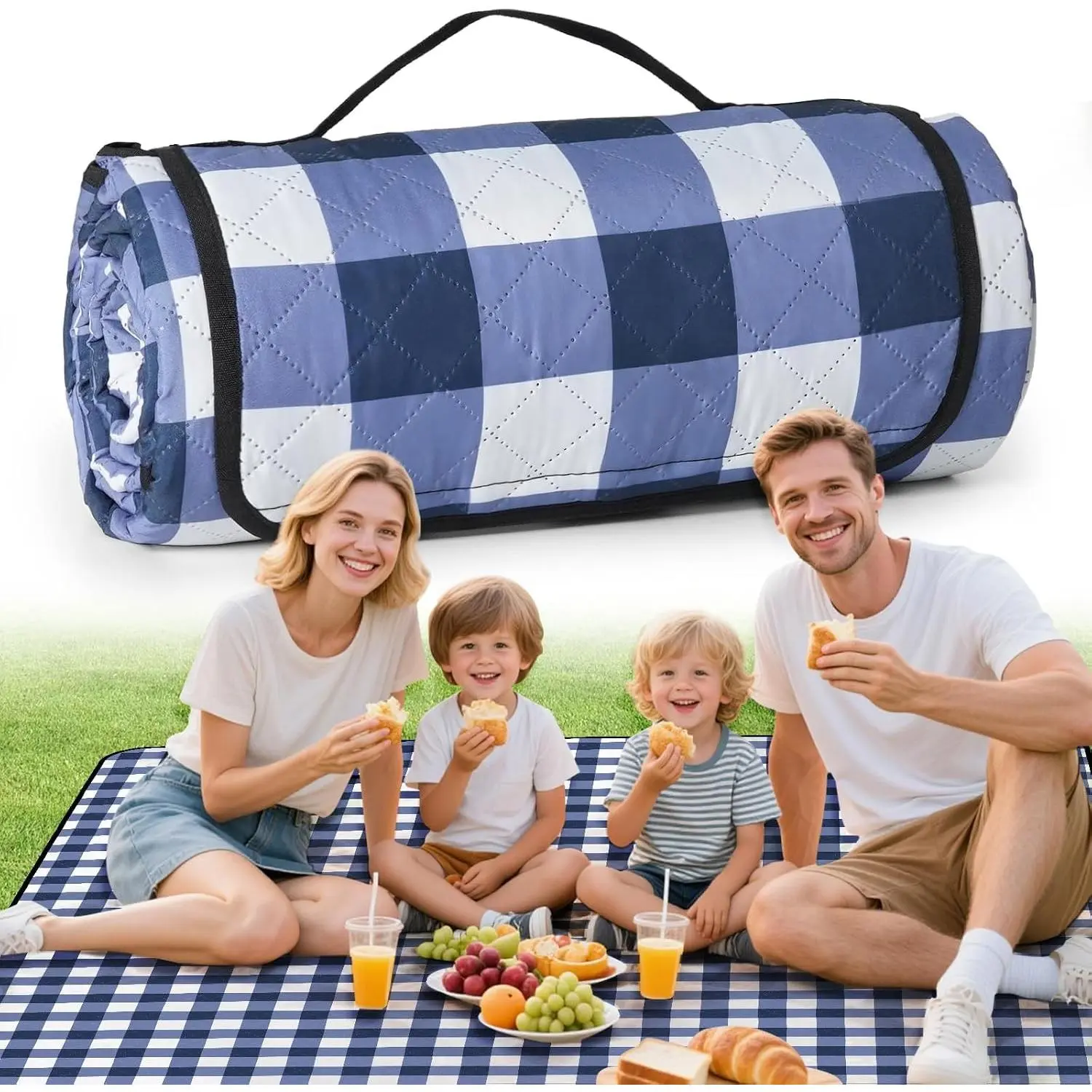 Extra Large Waterproof Picnic Blanket 79"x79" - Sandproof Beach & Camping Mat, Washable Foldable Outdoor Blanket for Grass Lawn Park, Travel, Concerts, BlueGift