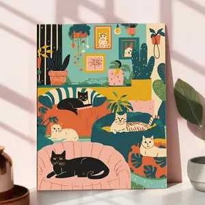 Painting By Number Kits Colorful Cats Lounge Modern Living Room DIY Digital Oil Painting Animals Coloring Artcraft Handpaint