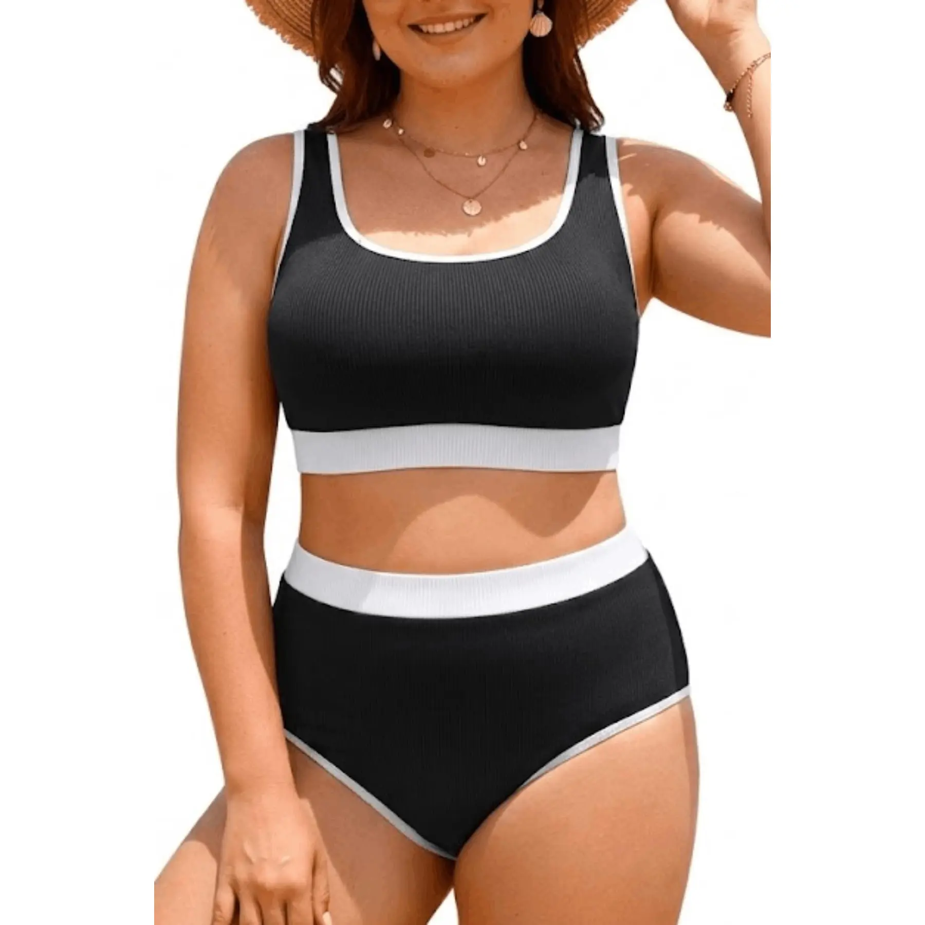 Tempt Me Women Plus Size High Waisted Bikini Set Tummy Control Two Piece Swimsuit Full Coverage Sporty Two Piece Bathing Suits