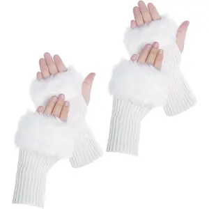 cnomg Winter Faux Fur Fingerless Gloves Faux Fur Half Finger Warmers Fingerless Gloves for Women Girls Working Writing