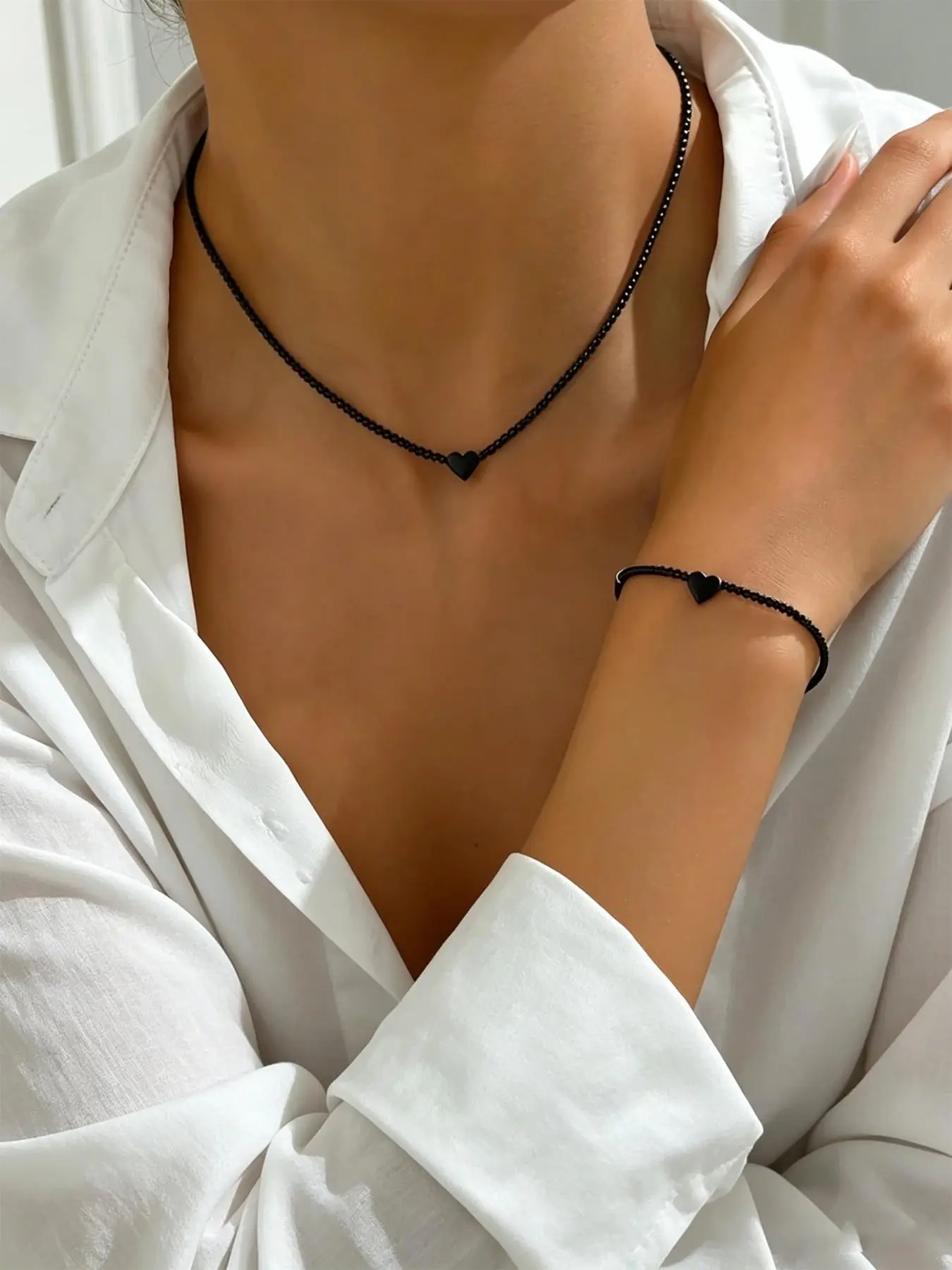 Elegant Heart Cut Synthetic Garnet Jewelry Set, Coordinated Necklace & Bracelet for Women, Versatile Daily Accessory, Ideal Gift for Birthday