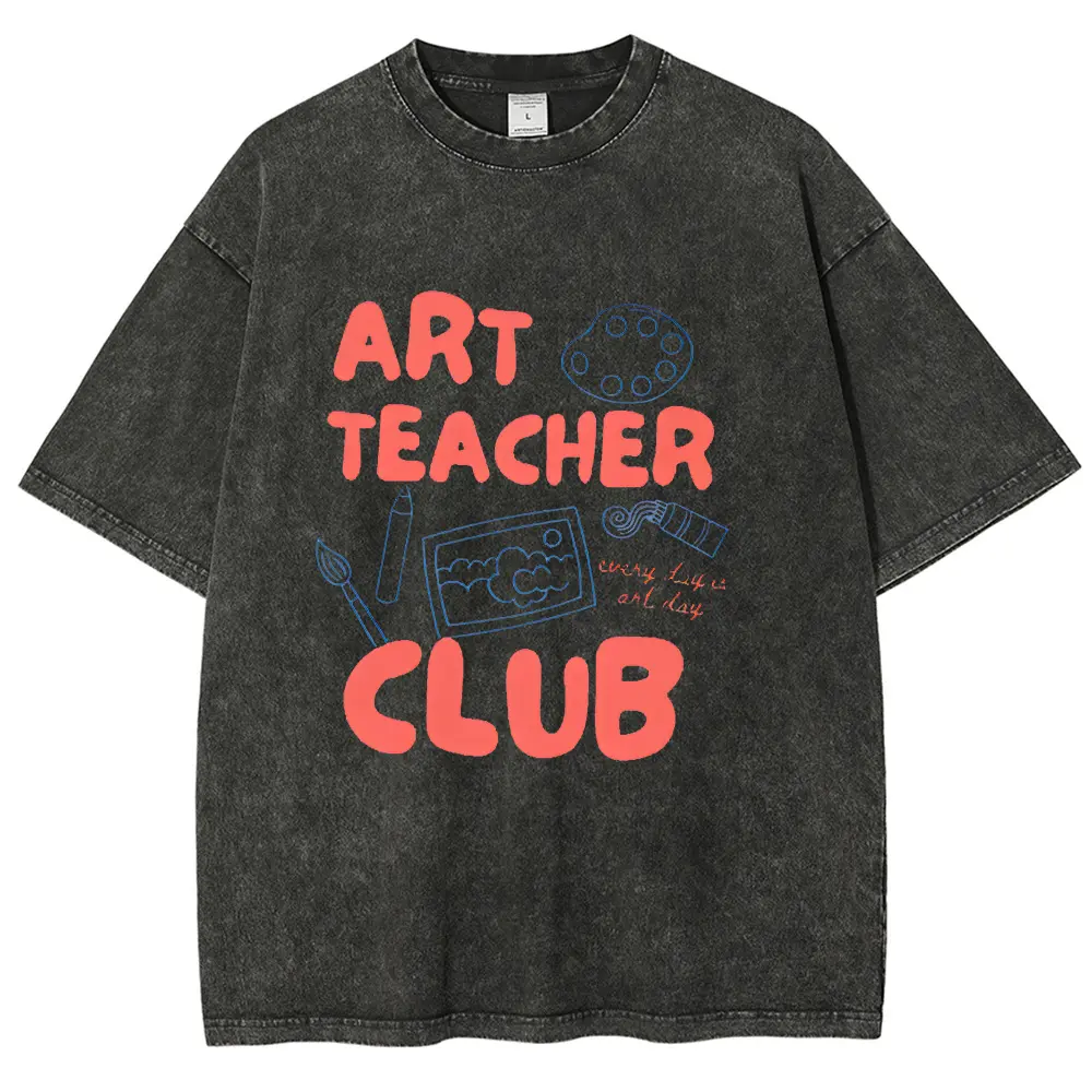 Vintage Acid Wash Oversized Cotton T-Shirt for Women Men, Art Teacher Club Painting Graphic Tee, Casual Art Lover Short Sleeve Crewneck Top