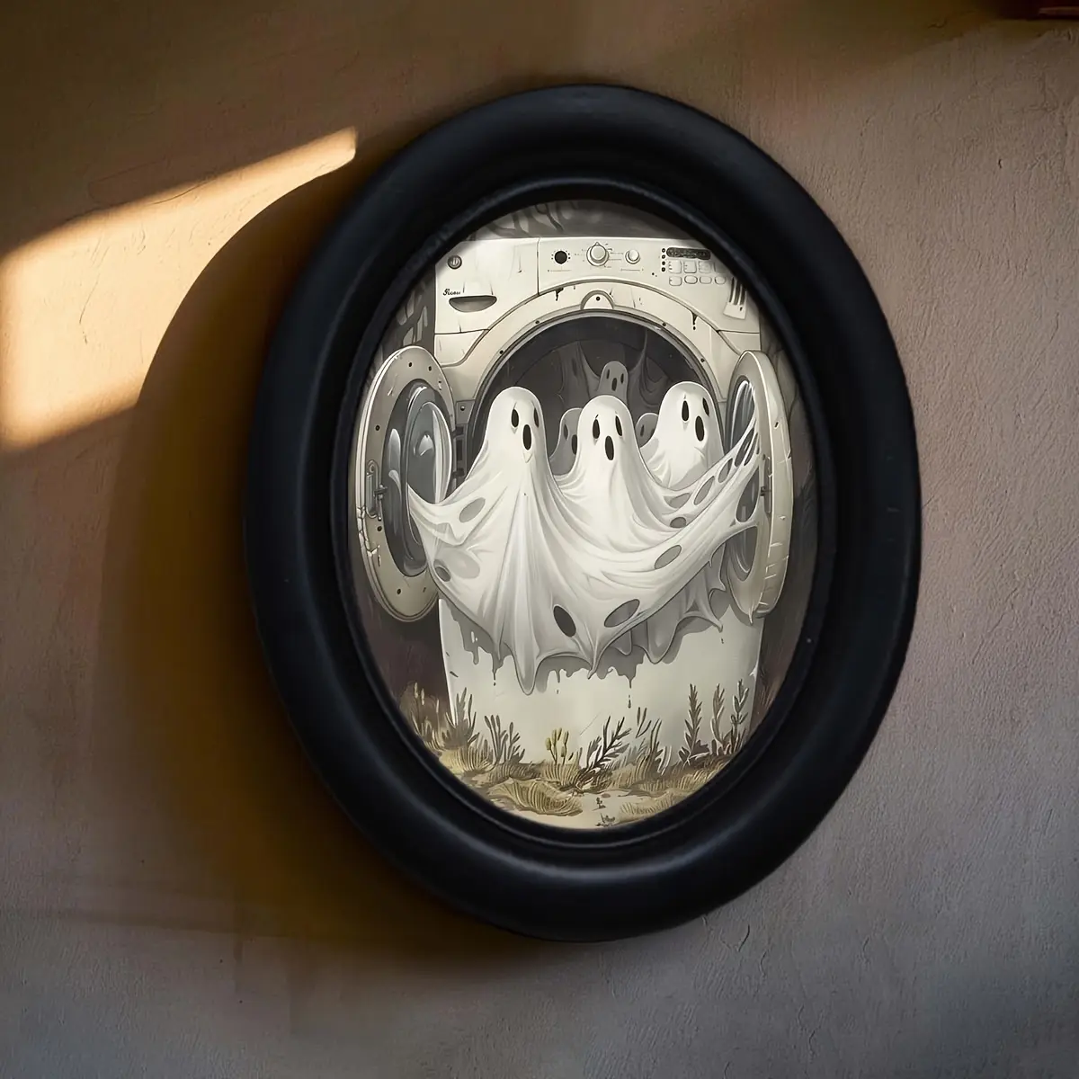3D Ghost Gothic Retro Oval Photo Frame (4.16x5.25 inches) from a vintage washing machine - Handmade photo transfer art wall decoration suitable for home, office, Halloween, and holiday decoration