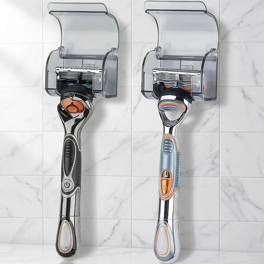 [Razor Holders Set] 2pcs Set of Razor Holders Storage Boxes No-Drill Dust-Proof Draining Storage