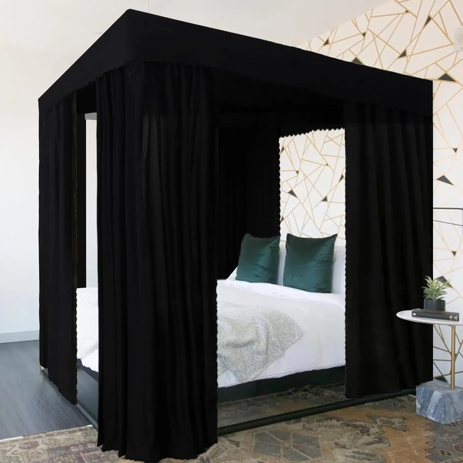 Black Bed Curtains - 4 Corner Post Bed Curtains Queen Bed Curtains for Adults Girls Bedroom Decoration(Black, Queen)