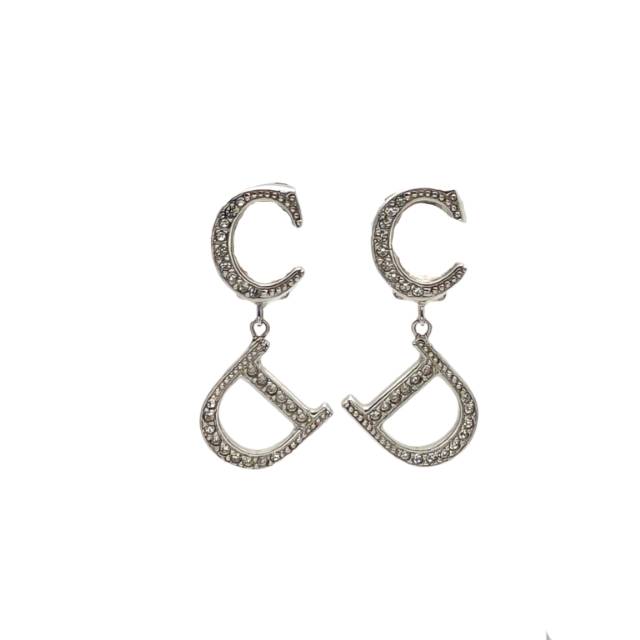 Pre-owned 【Alea】DIOR CD Letters Rhinestone Clip on Earrings Alloy
