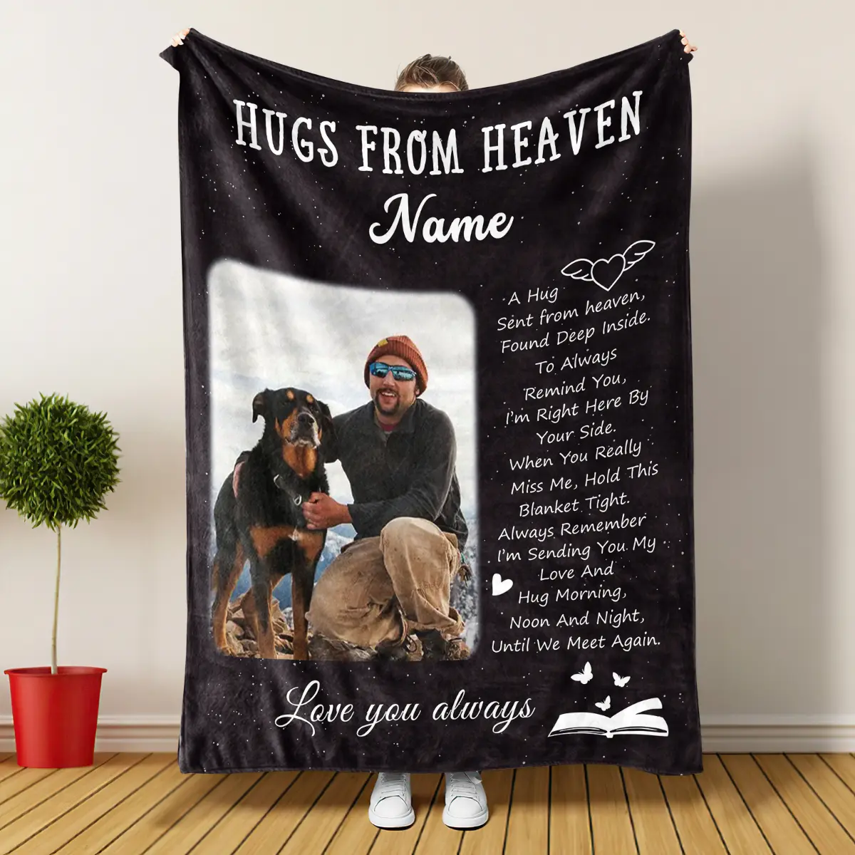 Personalized Photo Blanket Custom with Your Own Photos & Name - Pet Memorial Keepsake Suitable for Dog & Cat Lovers, 280GSM Cozy Flannel Bedspread, Machine Washable All-Season Gift