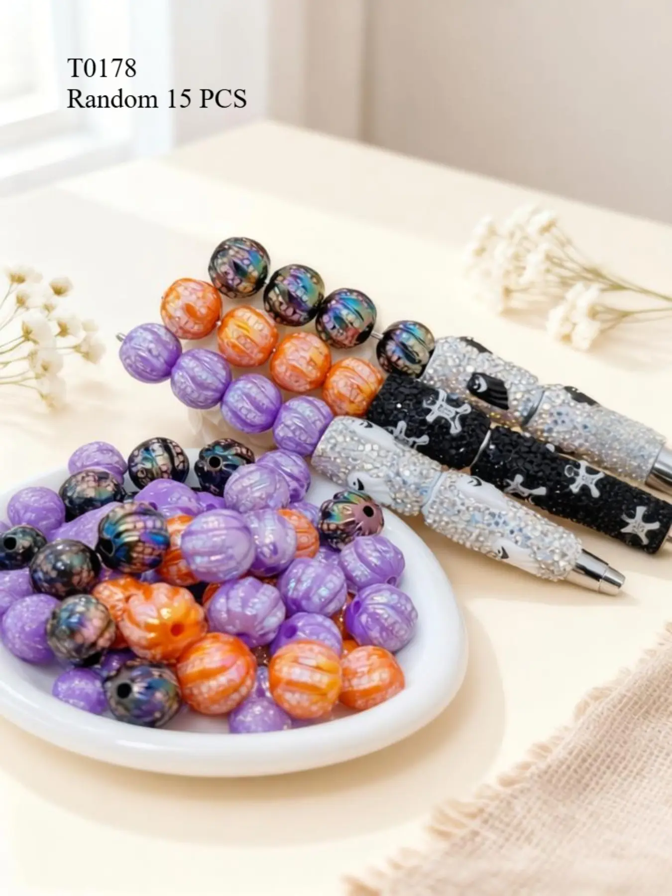 Halloween Acrylic Beads, 15pcs Pumpkin Dot Design, DIY Jewelry Making Kit, Party Accessory, Fall & Winter Decor, Gift Idea