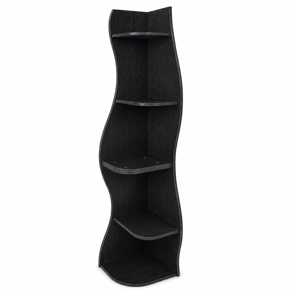 5-Tier S-Shaped Synthetic Corner Shelf System - Modern Freestanding Curved Display Rack with Sturdy Base, Multi-Shelf Living Room Furniture, Space-Saving for Apartment Bathroom Decor & Decoration Items, Corner Shelf System Living Room Furniture