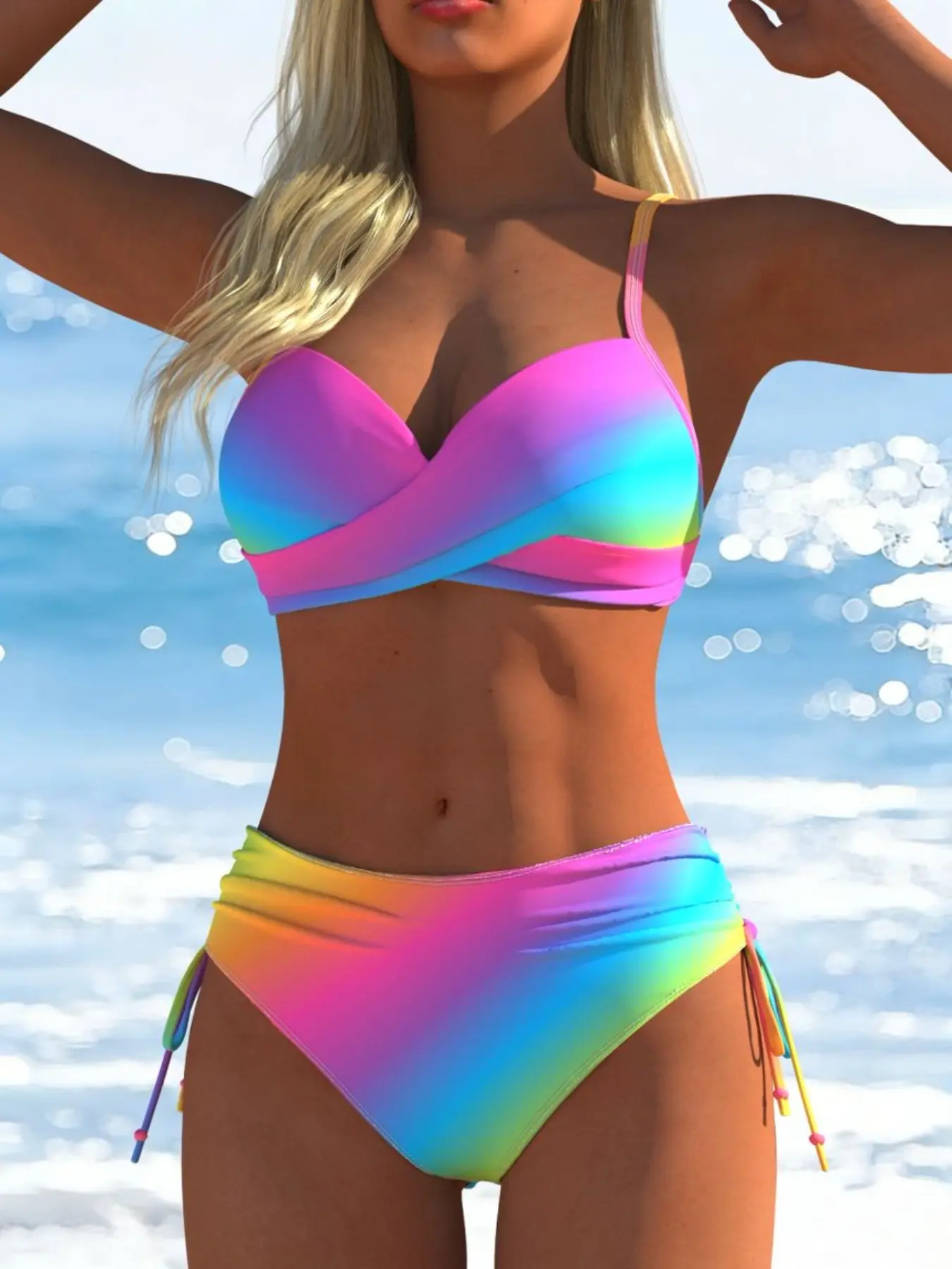 New European and American Style Women's Sexy Bikini Swimsuit, Colorful Floral Print, Bright Colors, Perfect for Beach Photoshoots, Floral Printed Swimwear
