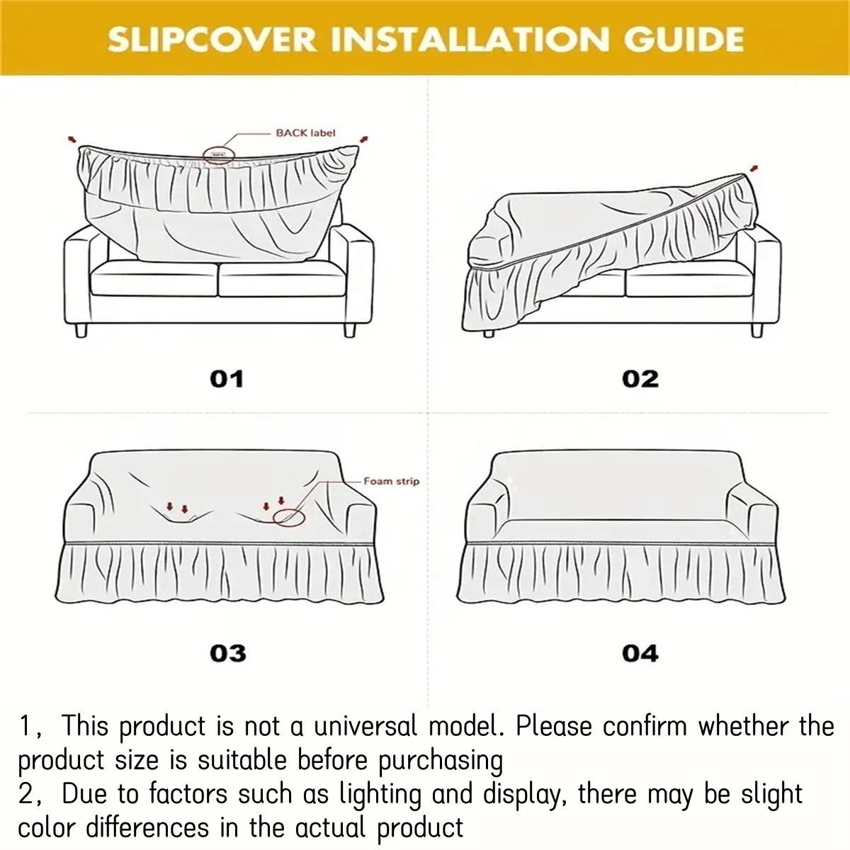 Geometric Pattern Stretch Sofa Cover, Couch Cover, 1 Count Elastic Sofa Slipcover with Ruffle Trim, Dustproof Sofa Protector for Home Living Room, Sofa Protector for Home Living Room