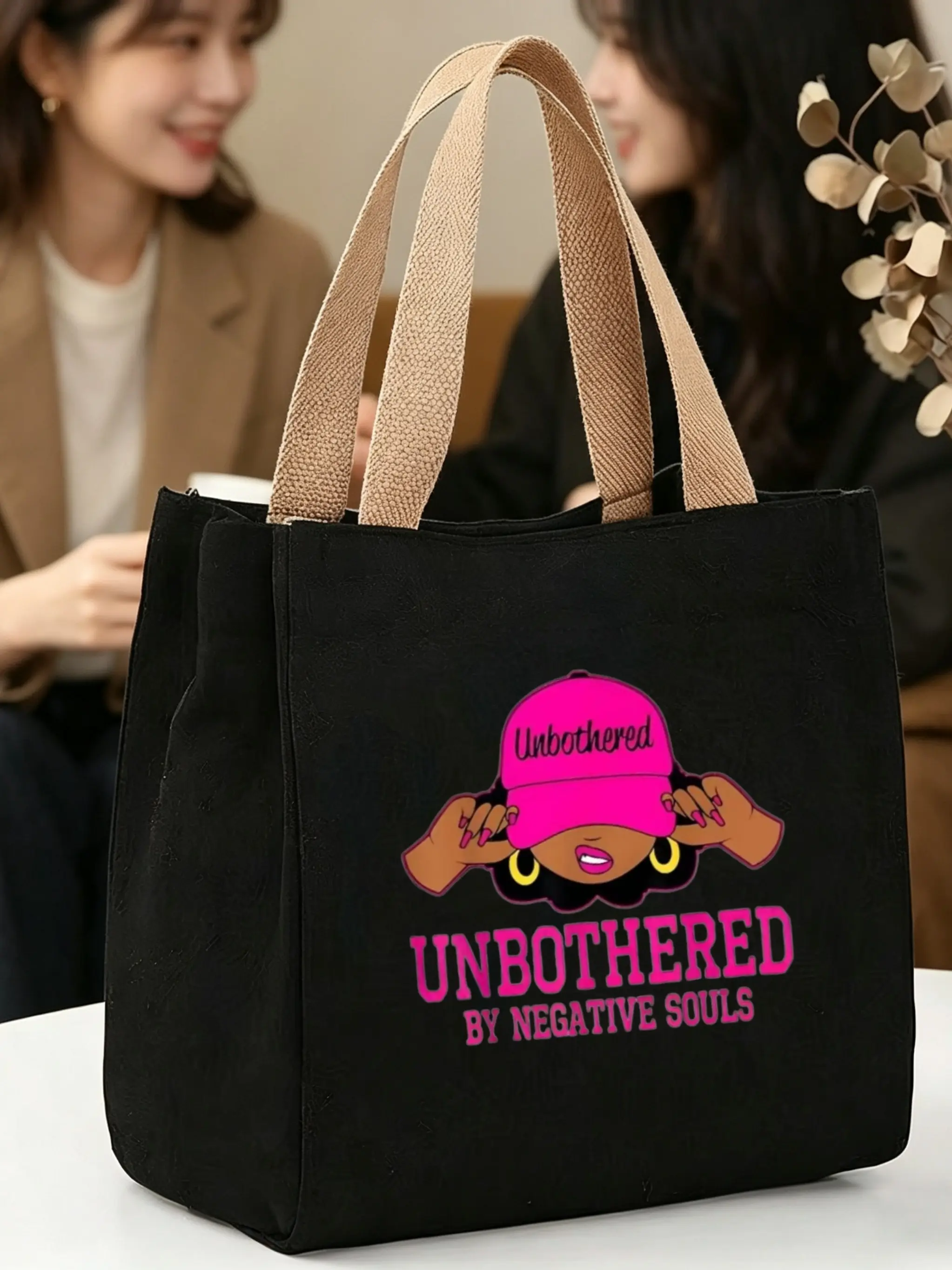 Empowering Black Girl Magic Canvas Tote Bag, Unbothered Quote Shoulder Bag, Pink Aesthetic Casual Tote, Eco-Friendly Reusable Bag, Portable Tote Bag, Feminist Vibe, Large Capacity, Lightweight & Durable, Perfect for Work, Daily Use, Gift for Strong Wo