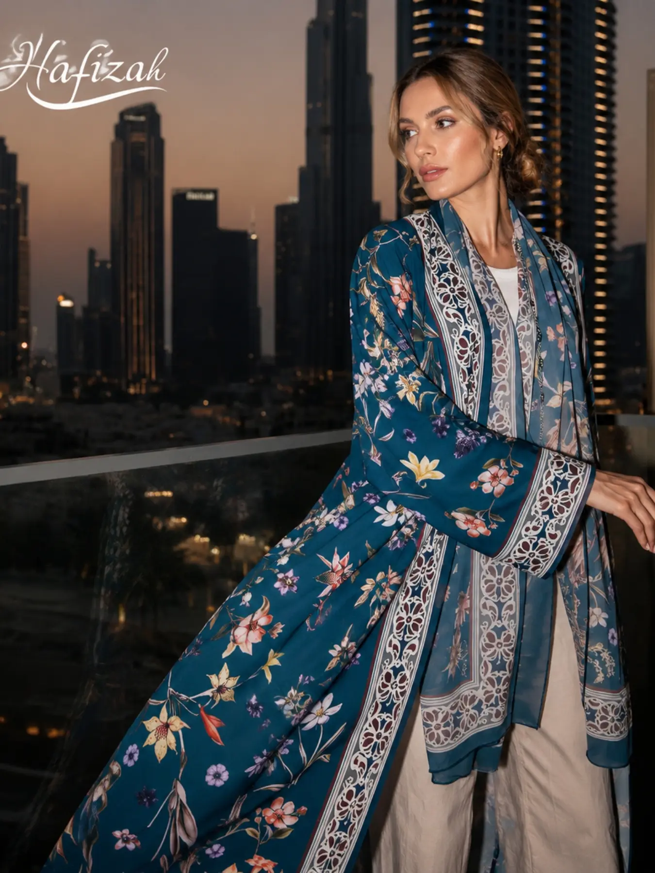 Luxury Floral Kimono Abaya Women Long Sleeve Open Front Maxi Cardigan Modest Muslim Fashion Outfit Eid Ramadan Hijab Style Cover Up