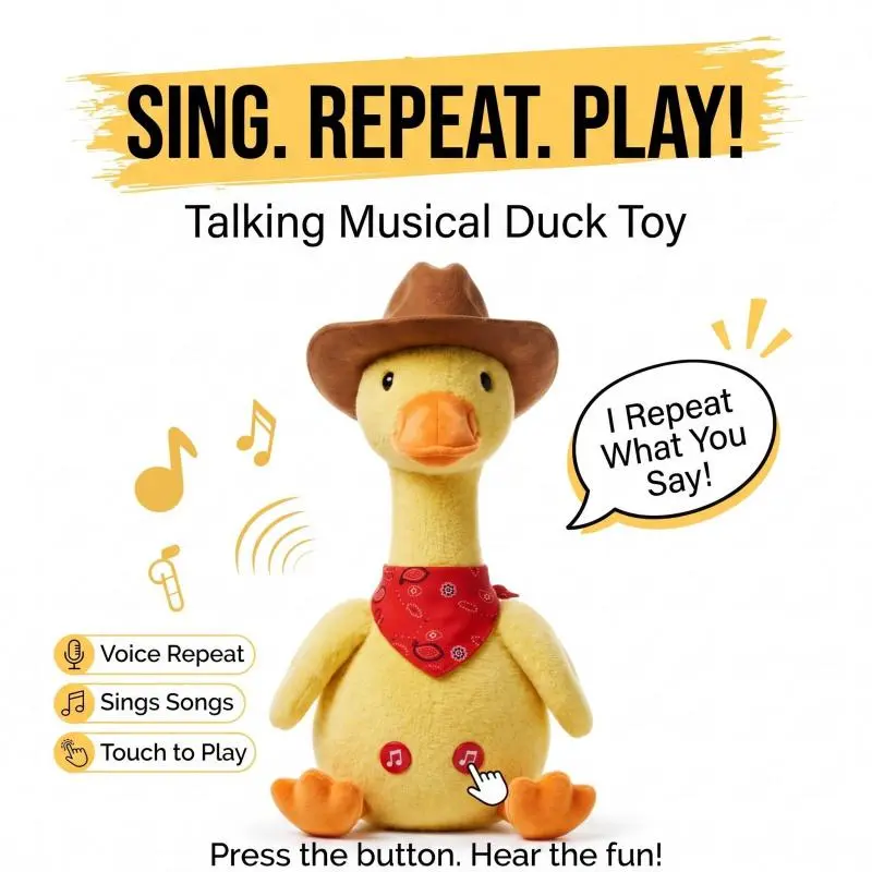 Interactive Duck Shaped Talking Toy, Singing Voice-Repeating Musical Toy for Kids - Dance, Speak, Ideal Holiday & Party Gift