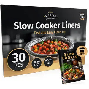 30 Pack Slow Cooker Liners – Large 13” x 21” BPA-Free Crock Pot Bags – Fits 3–8 Quart Round & Oval Cookers – Disposable Crock Pot Liners for Effortless Home Cooking & Fast Clean Up, Bonus Recipe Book