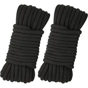 2Pcs 8MM Thick 66Ft Black Soft Cotton Rope Cord, Multi-Purpose for Hanging Clothes, Binding Luggage & Home Decoration