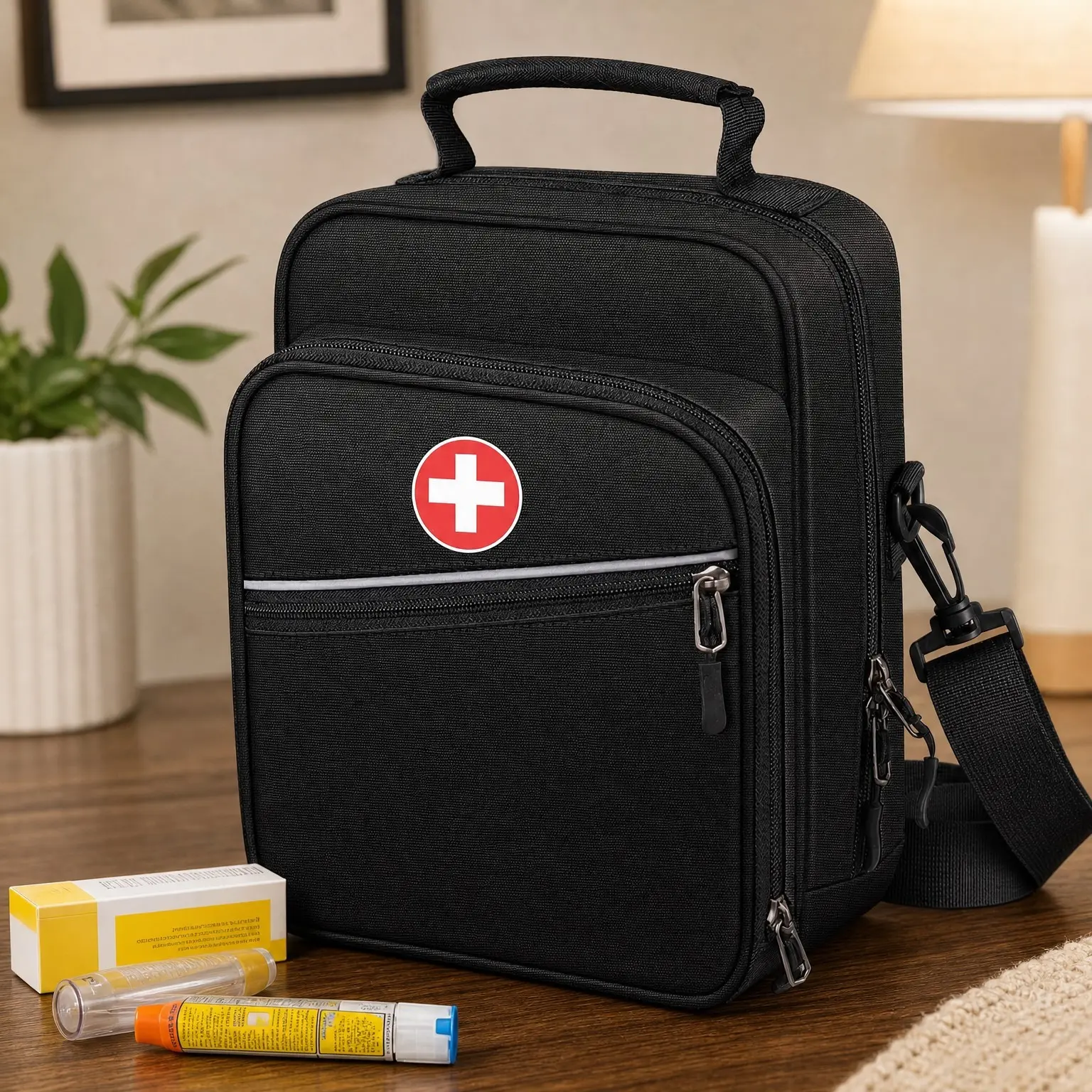 Insulin Cooler EpiPen Carrying Case Insulated, Travel Medication Diabetes Supplies Organizer Bag with Shoulder Strap for Asthma Inhaler, Auvi-Q, Allergy Medicine Essentials, BlackGift