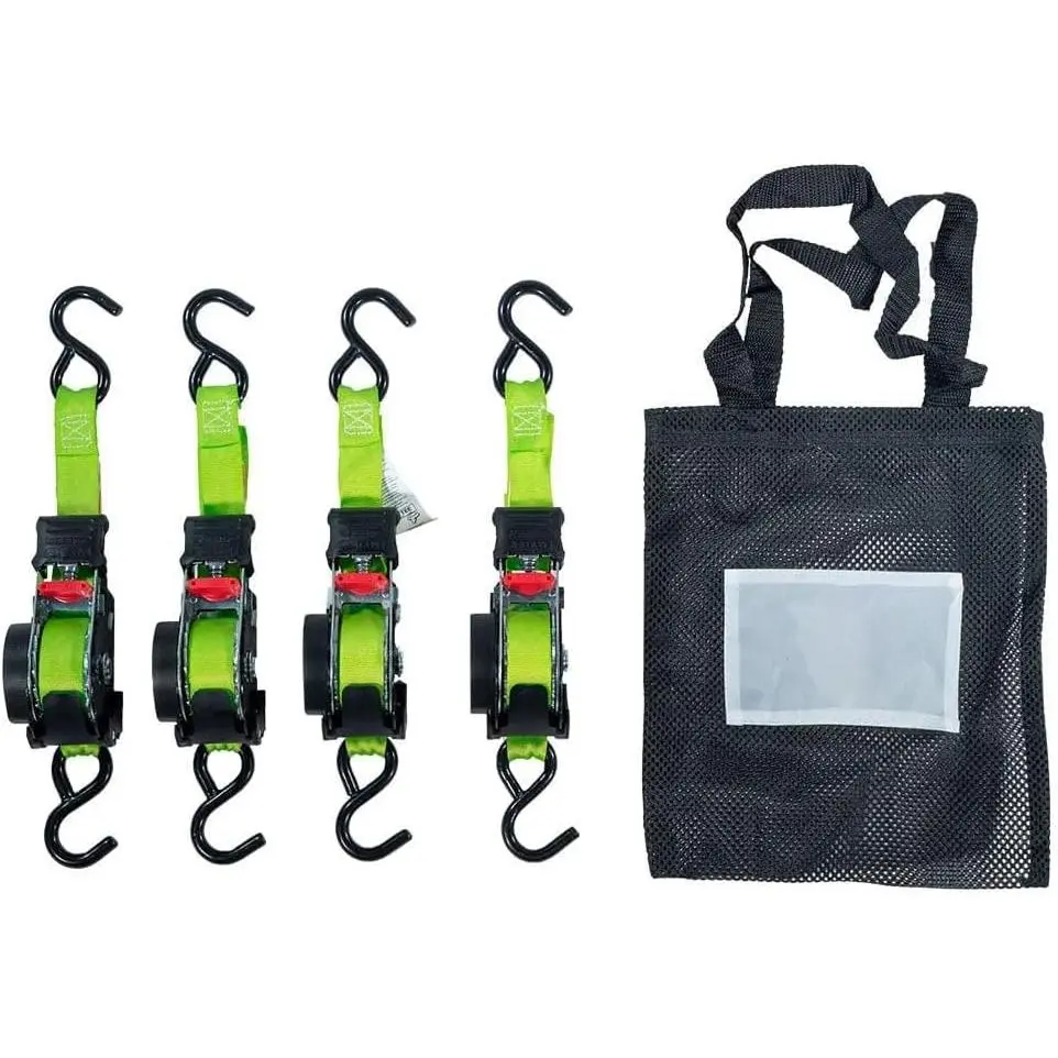 Products 4 Pack Retractable Ratchet Tie Down Straps w/S Hook - 1,500lb Break Strength Self Retracting Ratchet Straps for Haul Motorcycles, ATVs, Bikes, Trailer Tie-Down