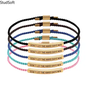 Unisex Handmade Braided Rope Cuff Bracelet, Waterproof Fashion Gold Jewelry with Inspirational Quote, Cute Mental Health Gift for Outdoor Enthusiasts, Handmade Jewelry