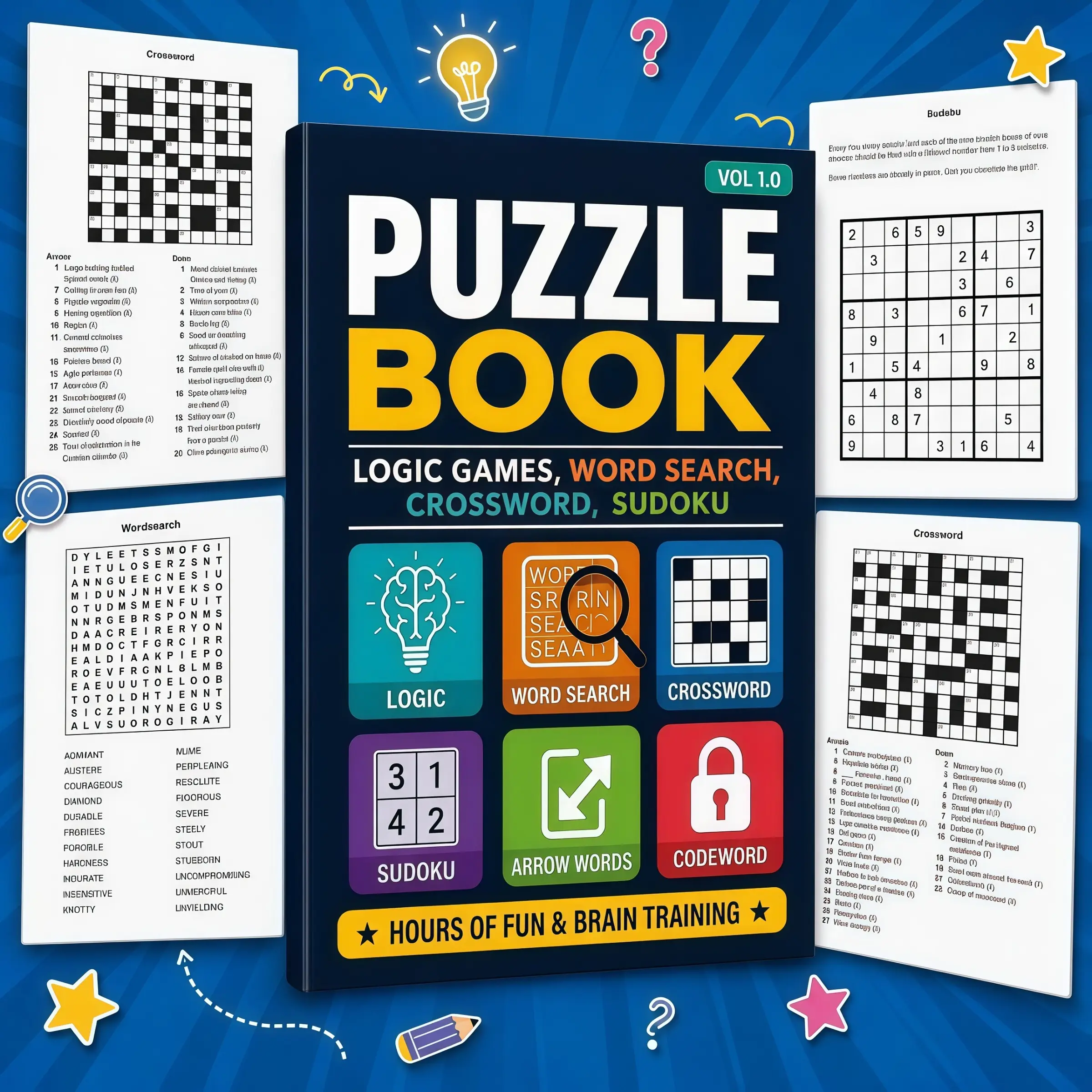 Ultimate Puzzle Book Collection A5 Portable, Logic Games, Word Search, Crossword, Sudoku, Adult Brain Teaser, Pocket Size, Engaging Mind Challenges, Brain Teaser Puzzles