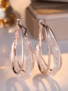 Fashion Hollowed-out mesh Design hoop earrings for Women Rhinestone Decor Delicate Jewelry Perfect for Engagement Weddings Party, Daily Wear Anniversary Gift for Her