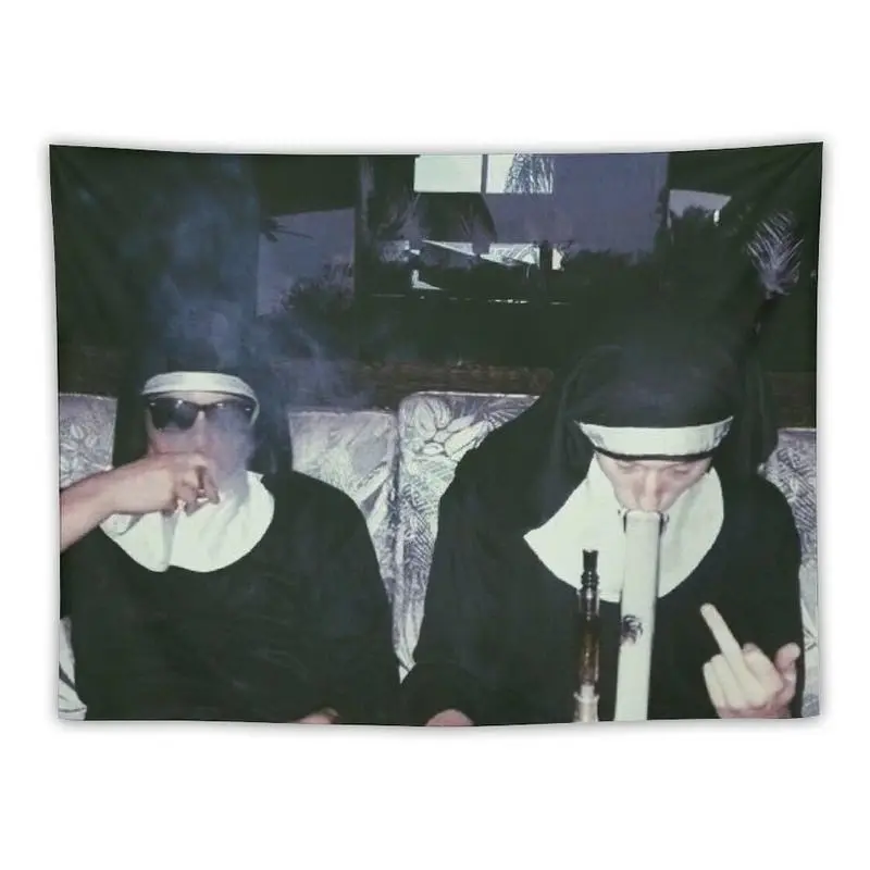 Nuns Smoking Weed Banner Flag Wall Art Hanging Solid Color Decorative Tapestry for Clubs Concerts Bars University Dormitories Living Rooms Bedrooms Decor Solid Color Decorative Y2K Indie Room Decor Wall Tapestry