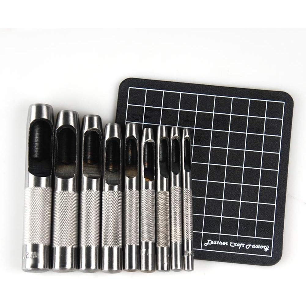 9 count Hollow Punch Set (1/8"-1/2") with A Free  MAT, Leather Hole Punch Set