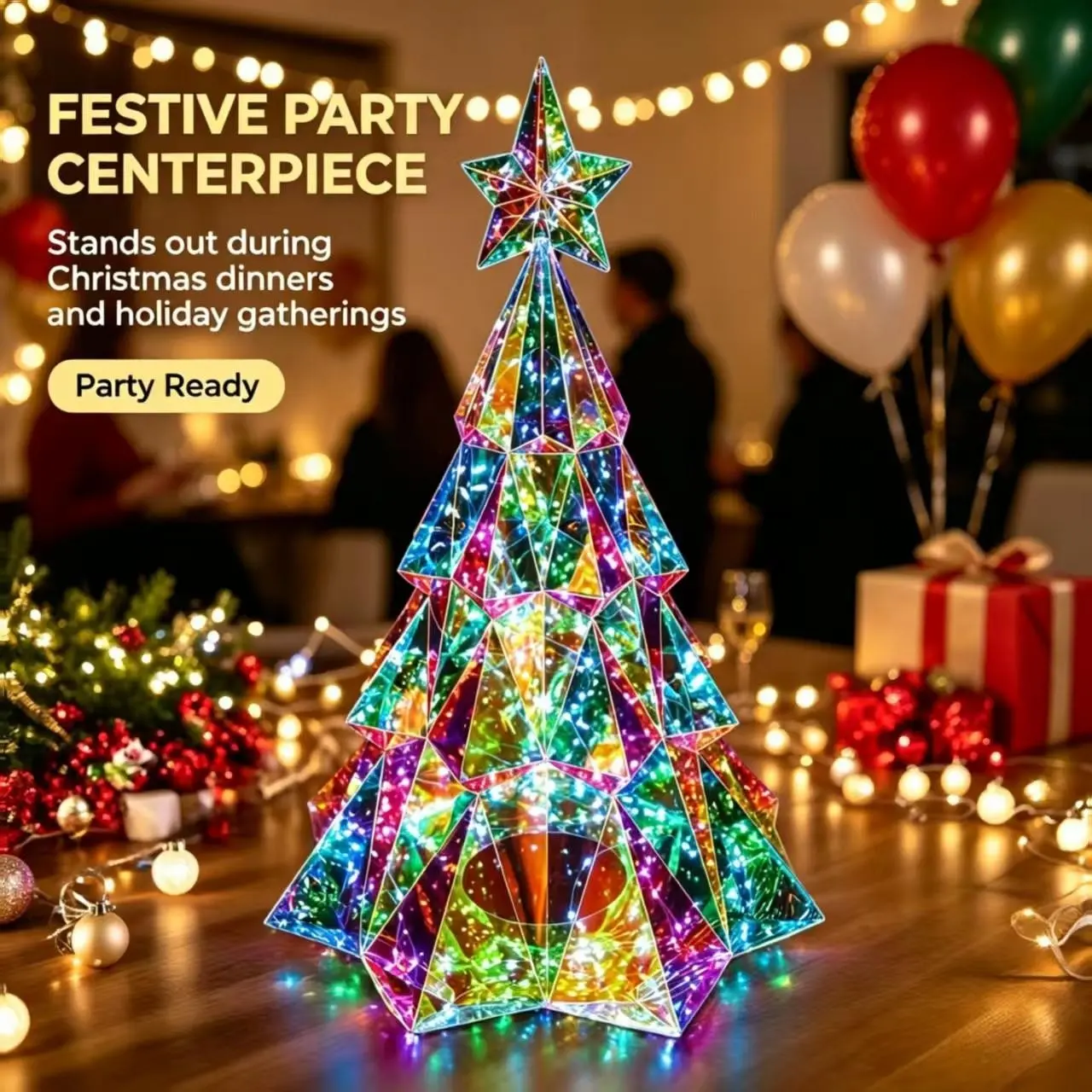 Transparent Rainbow LED Christmas Tree Window Decor, LED Color Lights Pet Holiday Ornament, Glowing Desktop Decoration, Festive Atmosphere