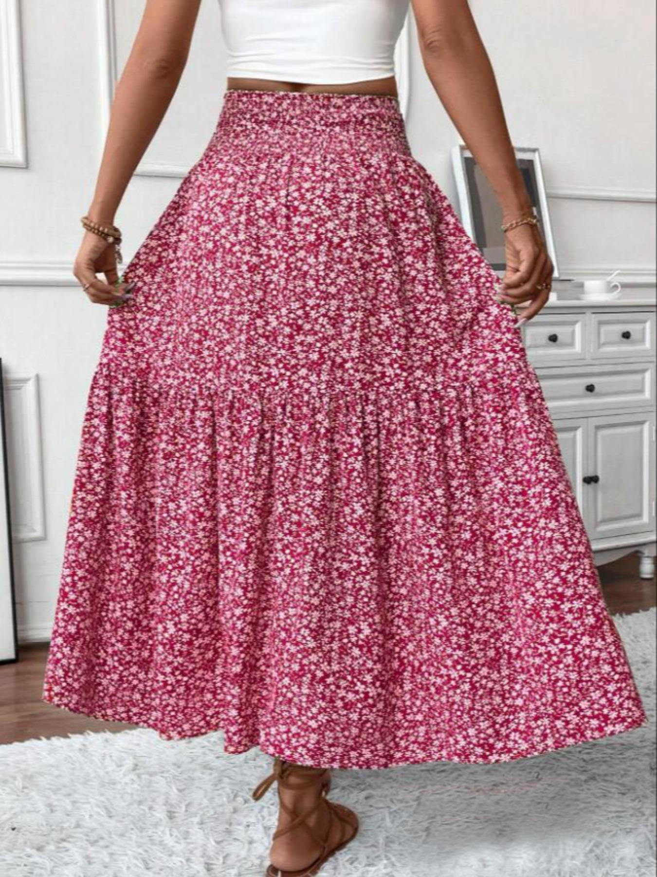 Women's Ditsy Floral Print Elastic, Boho Casual Skirts, Fashion Casual Long Skirt for Daily Holiday Vacation Wear, Ladies Bottoms for Summer