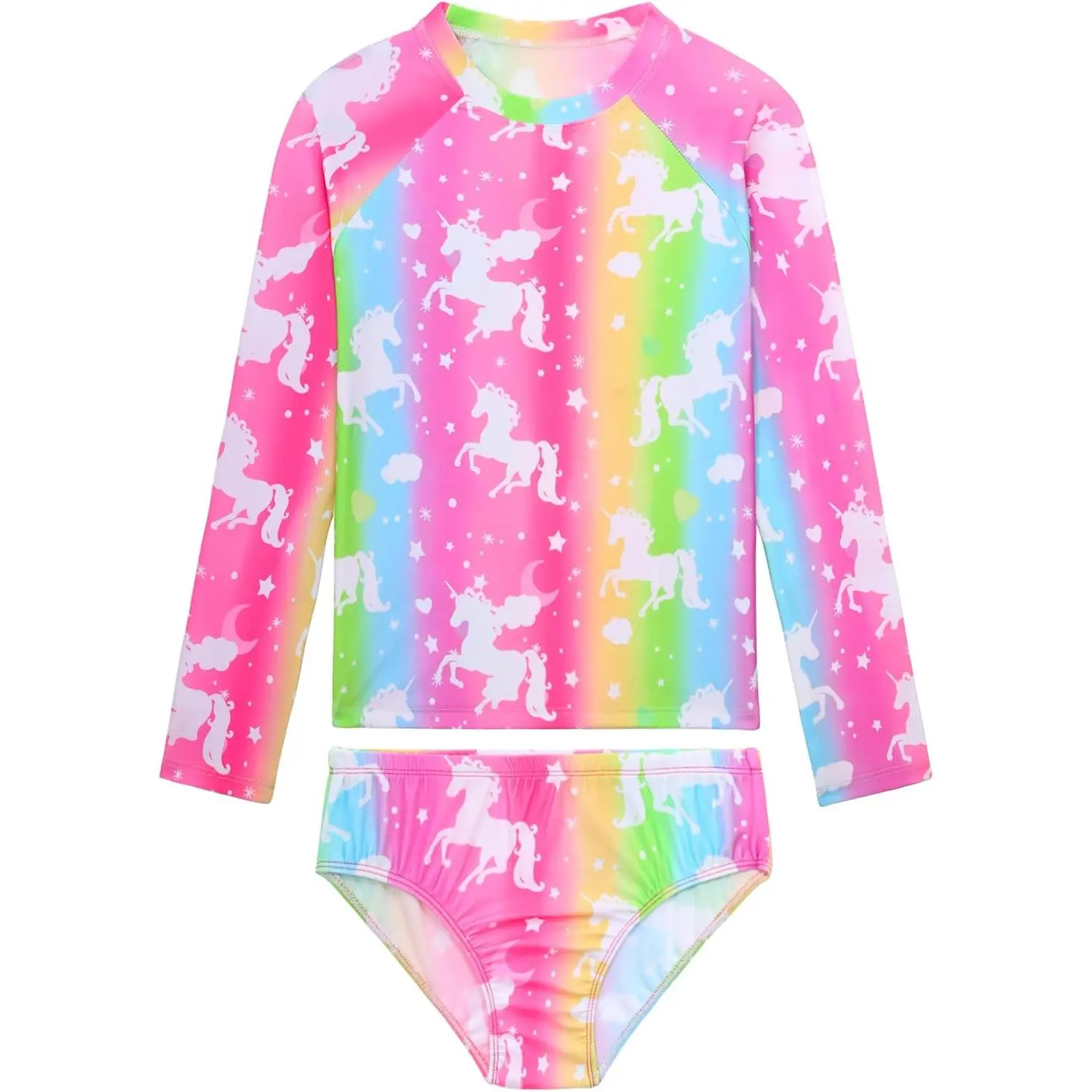 Girls Rash Guard Swimsuit Long Sleeve Two Pieces Bathing Suit| Tankini Swimwear with Briefs, Toddler Kids Design, Adorable Swimwear, UPF 50+ Sun Protection, Quick Dry