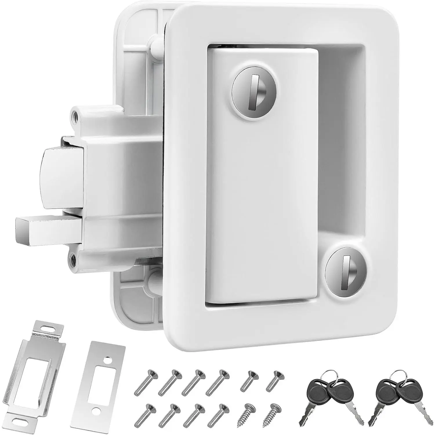 White RV Door Lock , RV Door Lock Latch Handle with Paddle Deadbolt 4 , Camper Entry Door Latch with Zinc Alloy Upgraded Metal, RV Lock for Camper Horse  Cargo Hauler